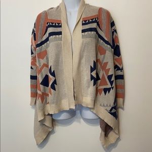 Open Front Drape Aztec Print Cardigan